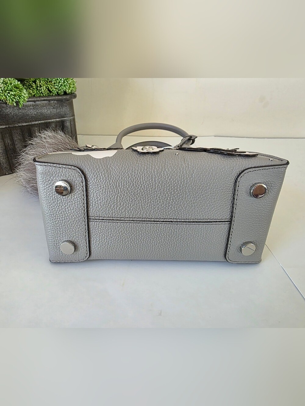 Michael Kors Mercer Floral Leather Crossbody Satchel Pearl Grey Limited Edition - Picture 10 of 13